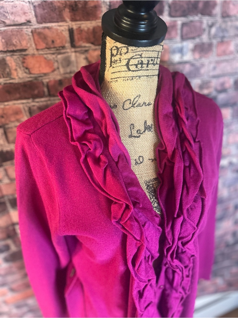 New York & Company Fuchsia Ruffled Open-Front Cardigan - Picture 5 of 7
